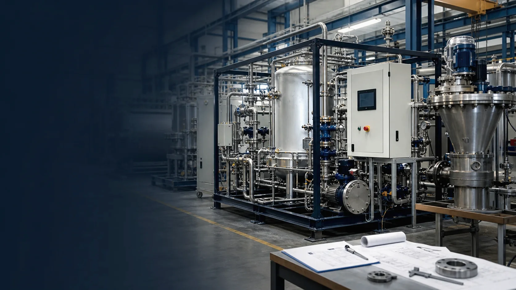 Integrated piping and process equipment assembled for an engineering system.